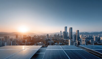 Fototapeta premium City skyline with solar panels
