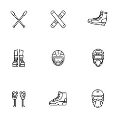 Vector Icons Set of Skiing, Snowboarding, and Winter Sports Gear for Adventure Lovers
