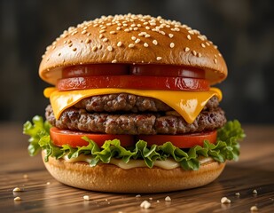 hamburger on a wooden background
