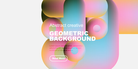 Naklejka premium Abstract shapes, vibrant colors, geometric design. Modern aesthetic, text overlay, button present. Minimalist composition, clean lines, dynamic visual.