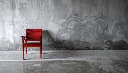 Red Chair Against a Grungy Textured Wall  Industrial Interior Design Concept.