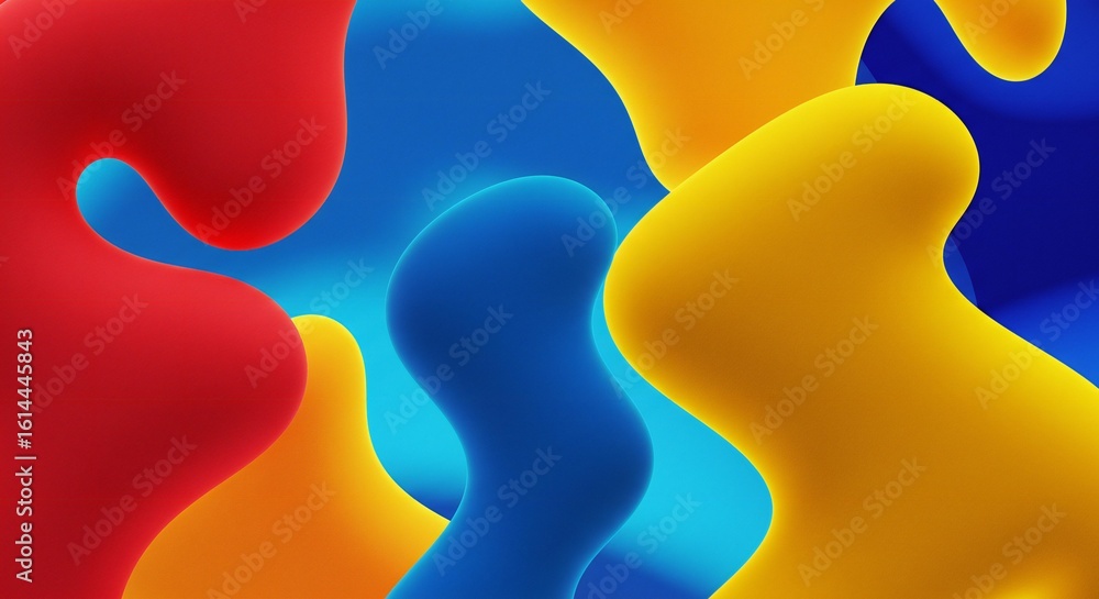 Poster abstract colorful shapes intertwine in a fluid, dynamic composition with smooth, glossy textures