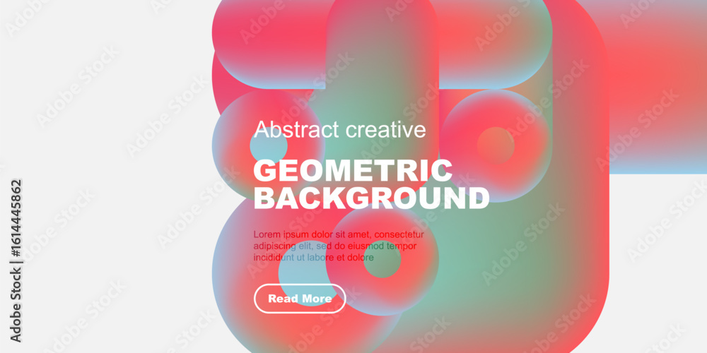 Poster vibrant abstract shapes overlap, creating colorful geometric background. text promotes further explo