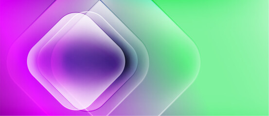 Abstract gradient shapes overlap, creating luminous effect. Purple transitions to green, modern design. Soft edges, blurred visuals.