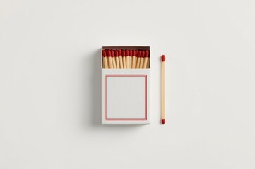 Matches box, red tips, white background, mockup, design