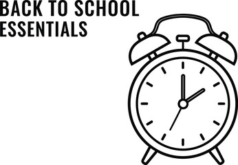Line Drawing of a Classic Alarm Clock, a Timeless Symbol for Punctuality and Back to School Season, Perfect for Educational Materials and Time Management Resources