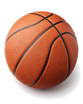 Close up of a textured basketball isolated on white background