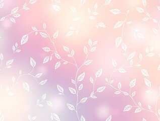 Soft Pastel Gradient Background with Delicate White Leaves and Dreamy Atmosphere
