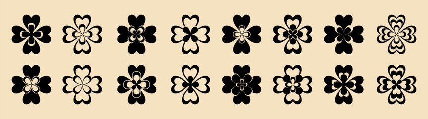 A set of vector shapes with abstract icons, flowers, crosses, and inspirational elements. Perfect for digital design, patterns, and graphics.