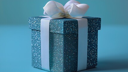 Elegant Blue Gift Box with White Ribbon Bow for Celebration Event and Festive Design Concepts


