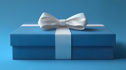 Elegant Blue Gift Box with White Ribbon Bow for Celebration Event and Festive Design Concepts


