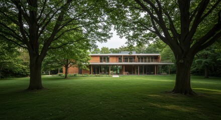 Obraz premium Modern house nestled in a lush green garden