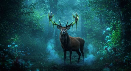 Majestic deer in a mystical forest