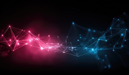 Abstract network graphic with vibrant pink and blue lines and dots