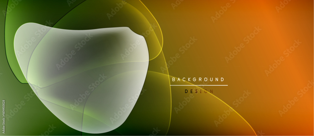 Poster abstract background features flowing shapes, gradients. green, yellow, orange hues create dynamic vi