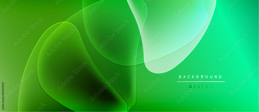 Poster abstract green background. overlapping shapes create dynamic visual effect. smooth gradients, modern