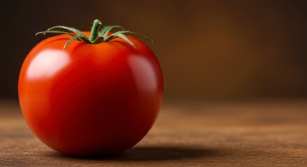 Single, ripe tomato on a wooden surface