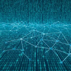 Obraz premium Futuristic Digital Binary Code Matrix - 3D Rendering of Cyber Data Network, AI Technology, and Complex Coding Background