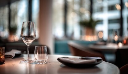 Empty restaurant table setting. Soft focus
