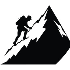 Silhouette of a person climbing a snowy mountain ridge
