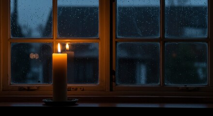 Candles on windowsill at night