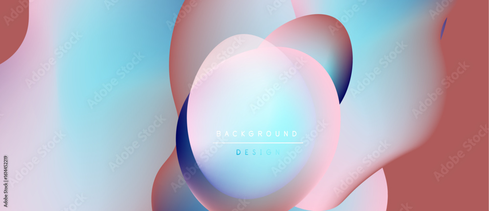 Poster abstract fluid shapes blend, creating soft color gradients. background features pinks, blues, whites
