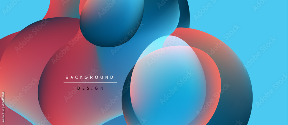Poster abstract colorful spheres overlap. blue, red hues blend creating dynamic visual effect. modern desig