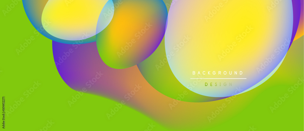 Poster abstract vibrant shapes overlap, creating colorful gradients. lime green background complements dyna