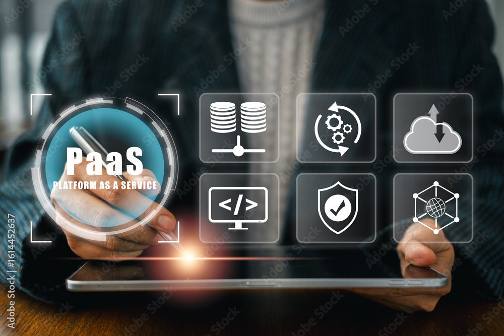 Aufkleber explore the dynamic world of paas, showcasing cloud computing and application development for modern