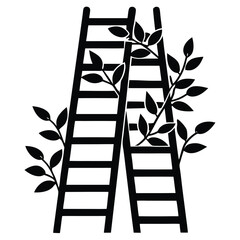 Wooden ladder with climbing vines silhouette for outdoor scenes