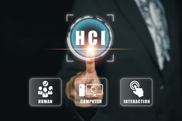 A conceptual image illustrating human-computer interaction with a focus on digital interfaces and connectivity.