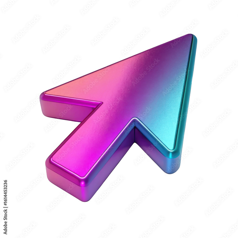 Poster 3d cursor arrow with gradient metallic finish isolated on transparent background