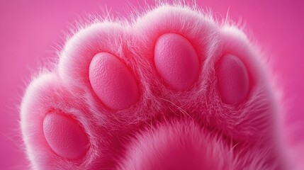 Close-up of a pink cat paw.  Soft fur,  pink pads