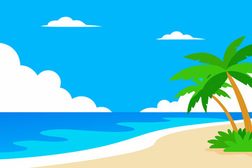 Obraz premium Tropical beach scene with palm tree and blue ocean