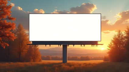 Commercial Display Mockup: Blank Billboard in Little Town when Fall Season