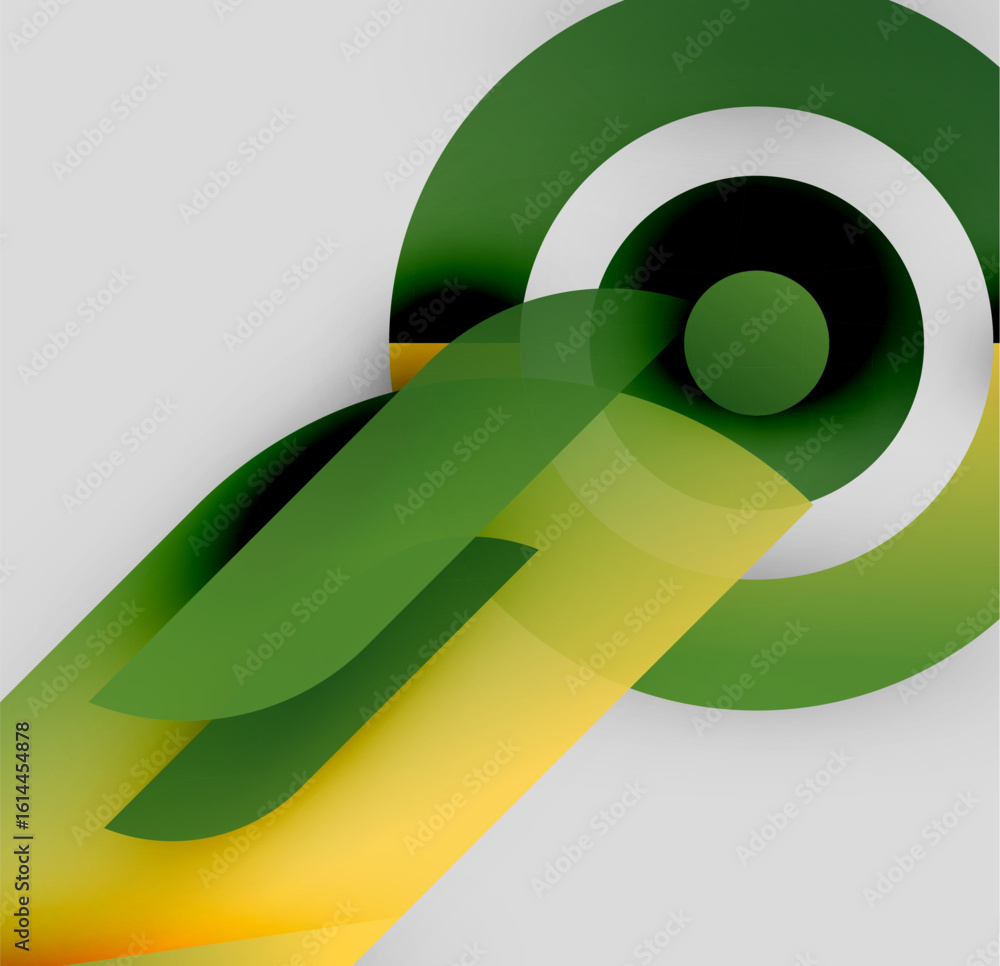 Poster abstract design features overlapping green, yellow circles. minimalist composition with smooth gradi