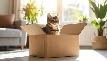 Cat in cardboard box indoors