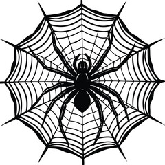 Fototapeta premium Black Spider on a Detailed Web Vector Illustration, Halloween Graphic Design