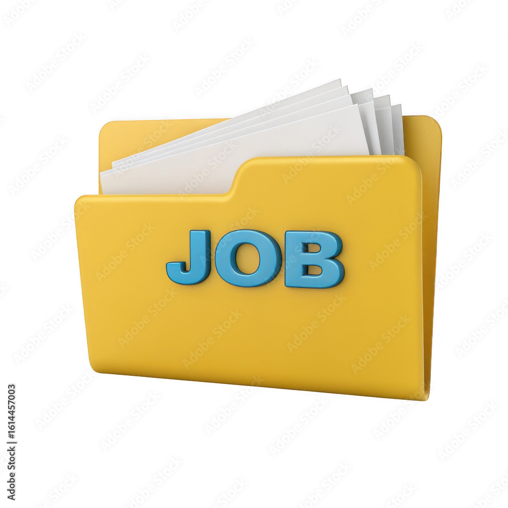 Poster 3d yellow folder with job text isolated on transparent background