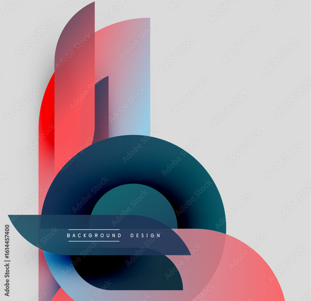 Poster abstract geometric shapes overlap, creating vibrant color gradients. modern design elements suggest 