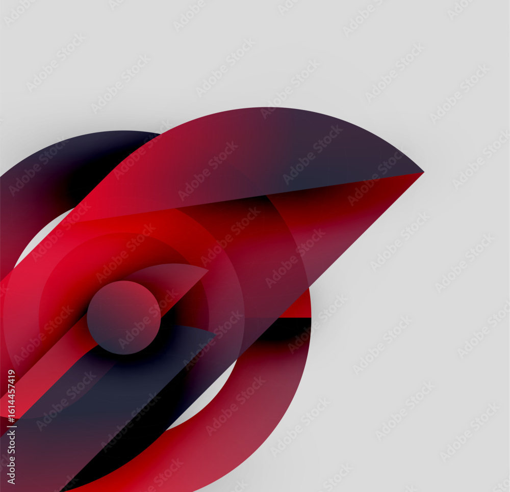 Poster abstract red shapes overlap, creating dynamic swirl. minimalist design, smooth gradients, modern aes