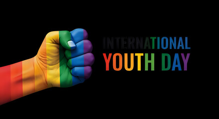 Powerful fist painted with rainbow colors symbolizing youth pride and the vibrant spirit of International Youth Day celebrations worldwide