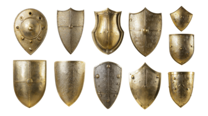 Various antique shields with detailed patterns