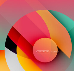 Obraz premium Abstract colorful circles overlap creating dynamic visual effect. Gradient shades blend smoothly, forming modern design.