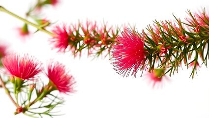"Stunning Bottlebrush Flowers on a Pristine White Background"