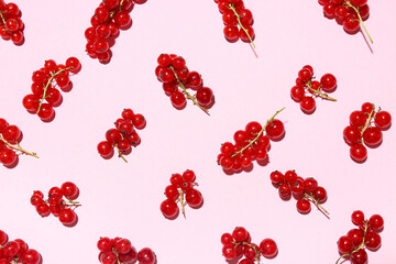 Fresh red currants on pink background