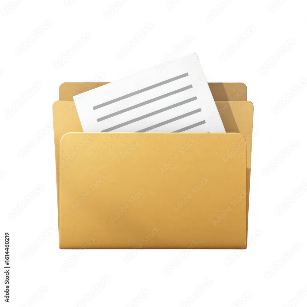 Poster 3d manilla folder with document isolated on transparent background