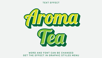 Aroma tea text effect that combines green and yellow elements for artistic visual appeal. Ideal for creating promotional materials, brand designs