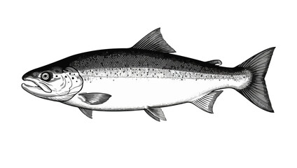 Obraz premium Hand drawn salmon fish, Fish Anatomy Illustration – Detailed Black and White Drawing of Streamlined Marine Animal