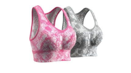 Two Patterned Sports Bras Appear On A Transparent Background
